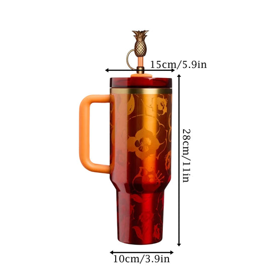  High-quality 40oz Gold Tumbler with Handle Insulated Stainless Steel Travel Coffee Mug with Straw&Lid Large Water Bottle Cup